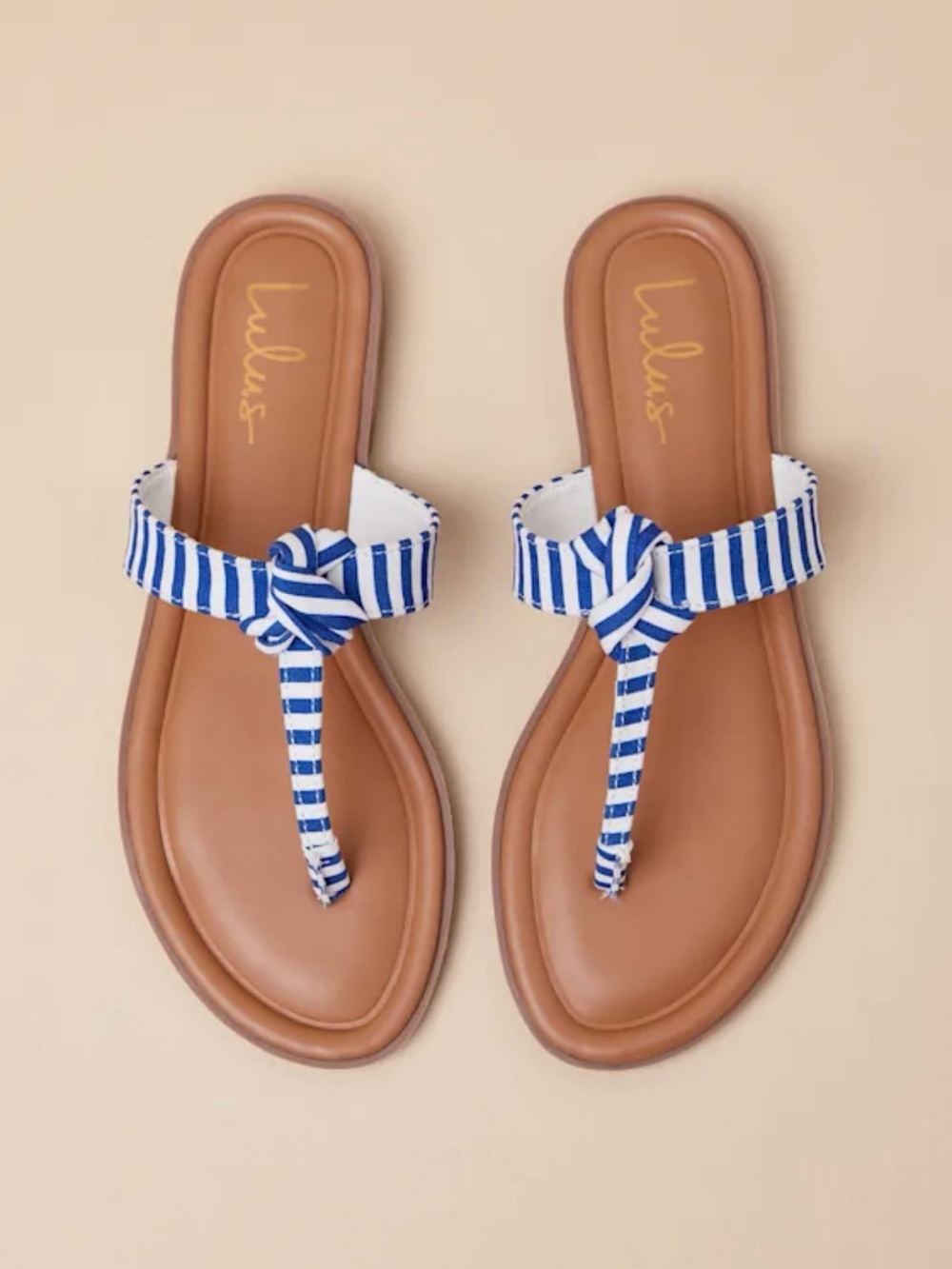 Lulu's Blue & White Striped Knot Toe-Post Sandals